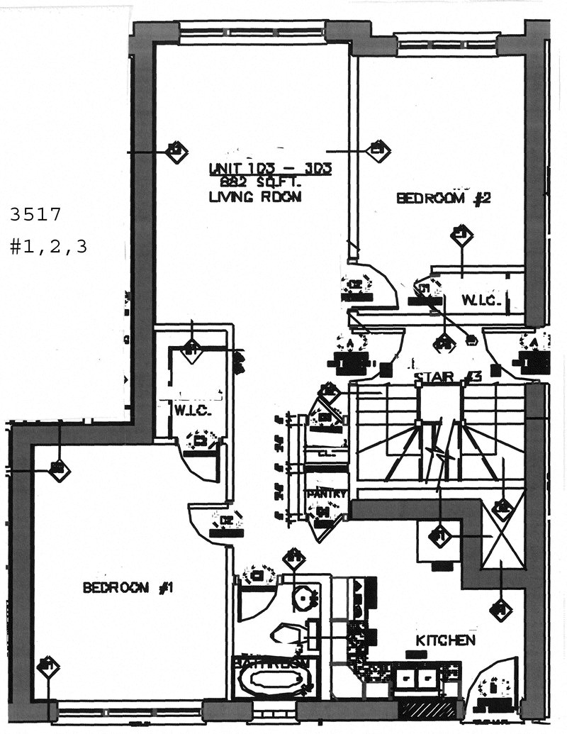 Floor plan for 2 beds, 1 bath, 1000 sqft
